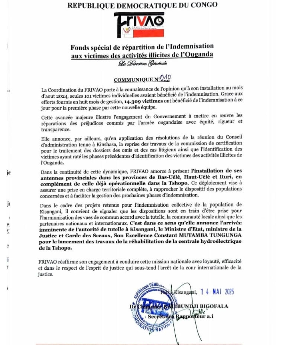 RDC/Implantation du FRIVAO dans la Grande Orientale, le MinEtat répond favorablement au cri d’alarme du Gouverneur Mike-David Mokeni du Bas-Uélé