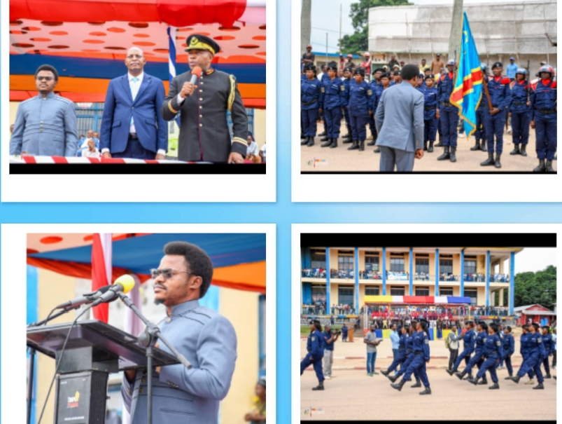 Kisangani/Cérémonie de prise d’armes : Présentation du Gouverneur de province Paulin Lendongolia et le Vice-gouverneur Didier Lomoyo aux policiers par le Commissaire Principal Provincial de la PNC