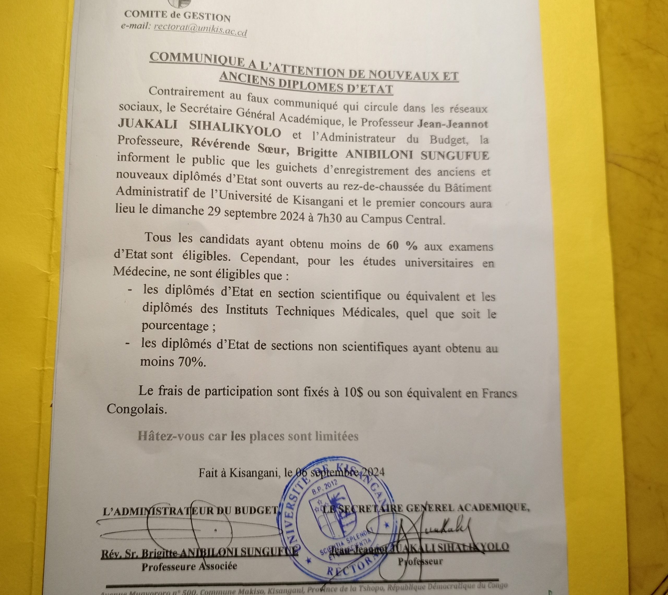 Unikis-Faux communiqué à polémique/ Les manipulateurs et les manipulés reviennent à charge cherchant à opposer le Recteur Bongilo au Chef Suprême 